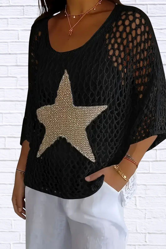 Black Star Mesh Top for Women | Chic Boutique Statement Sweater