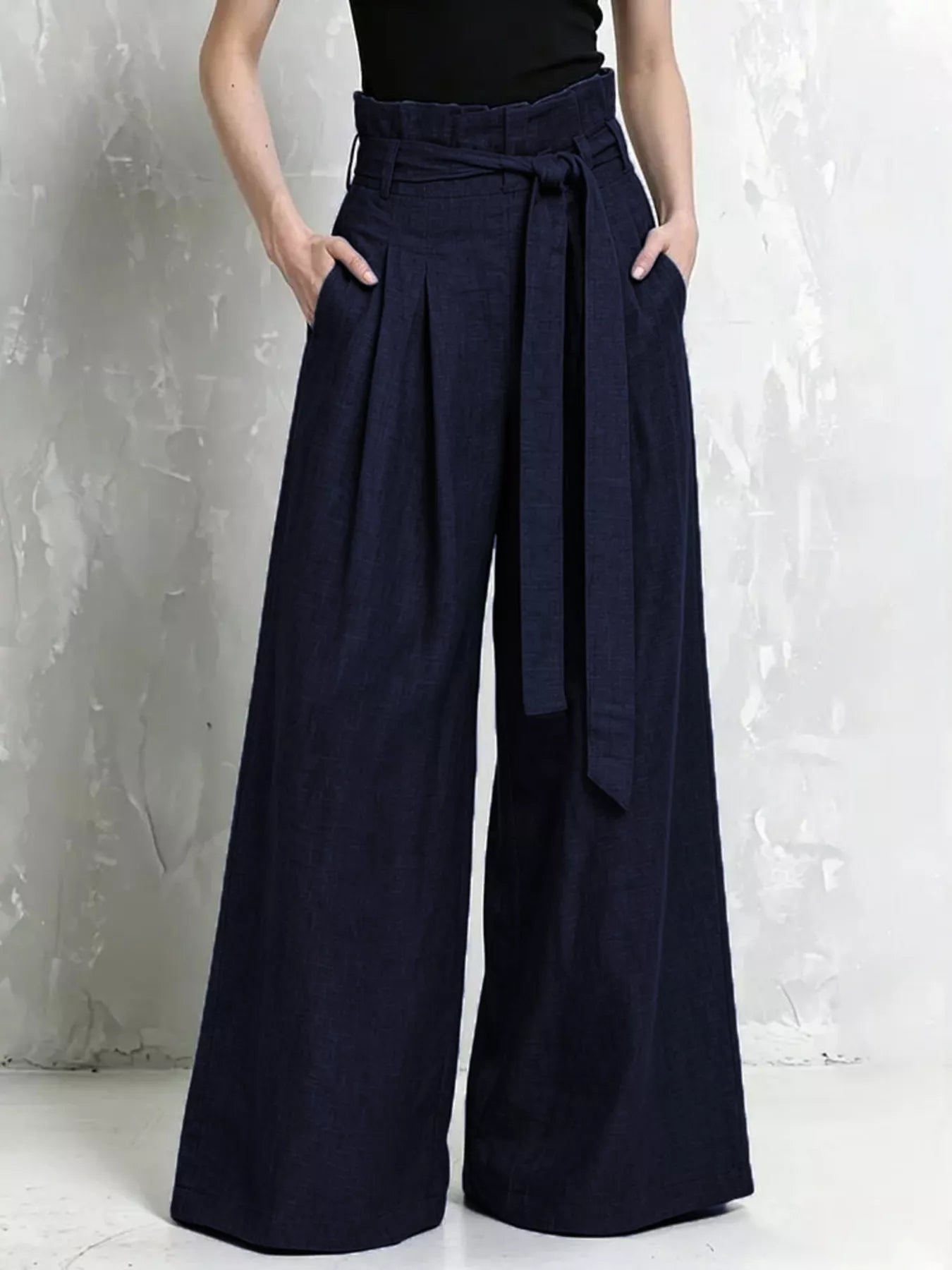 Full Size Wide-Leg Paperbag Waist Pants Plus Size