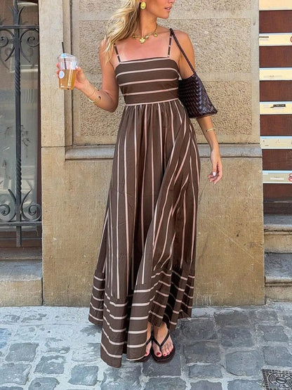 Cutout Back Striped Maxi Dress