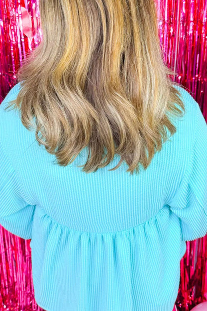 Blue Zone Planet | Plus Size Textured Peplum Long Sleeve Blouse