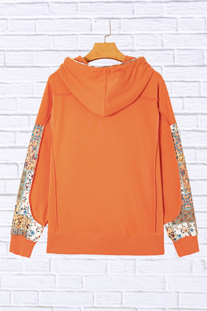 Floral Patchwork Hoodie with Drawstring