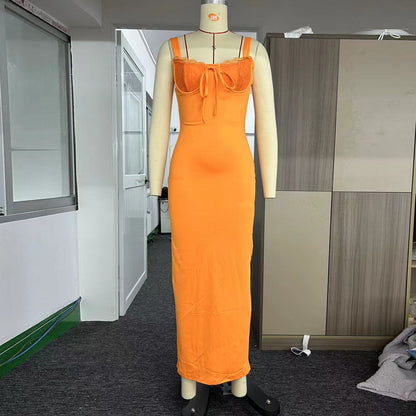 Sexy V-neck Suspender Maxi Dress