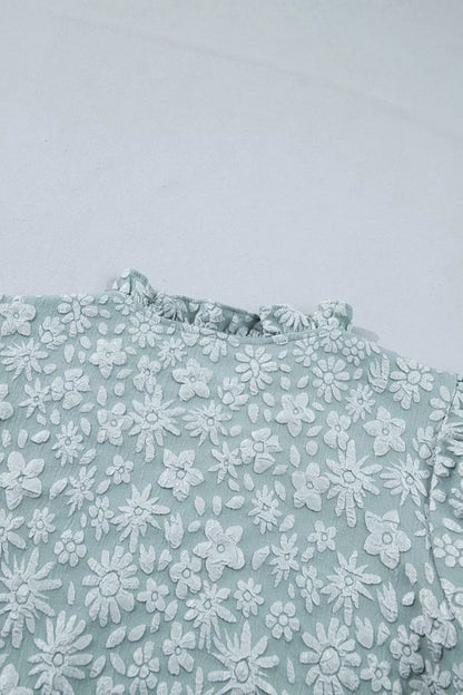 Floral Textured Jacquard Puff Sleeve Blouse