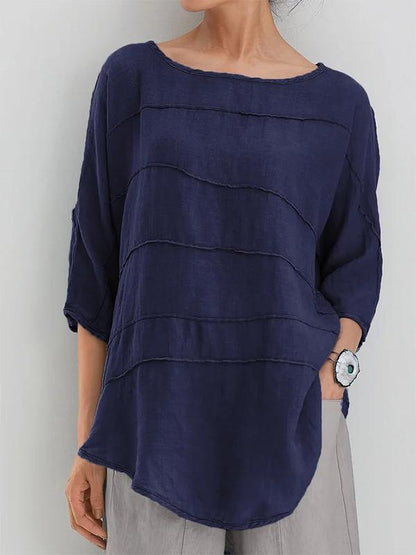 Women's Striped Shirt Bat Sleeve Casual Top