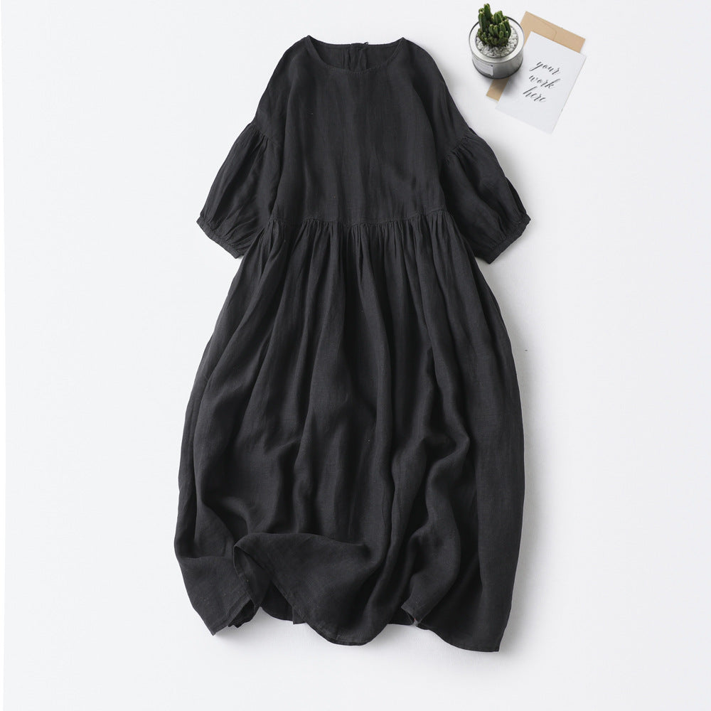 Mori all-match cropped puff sleeve dress