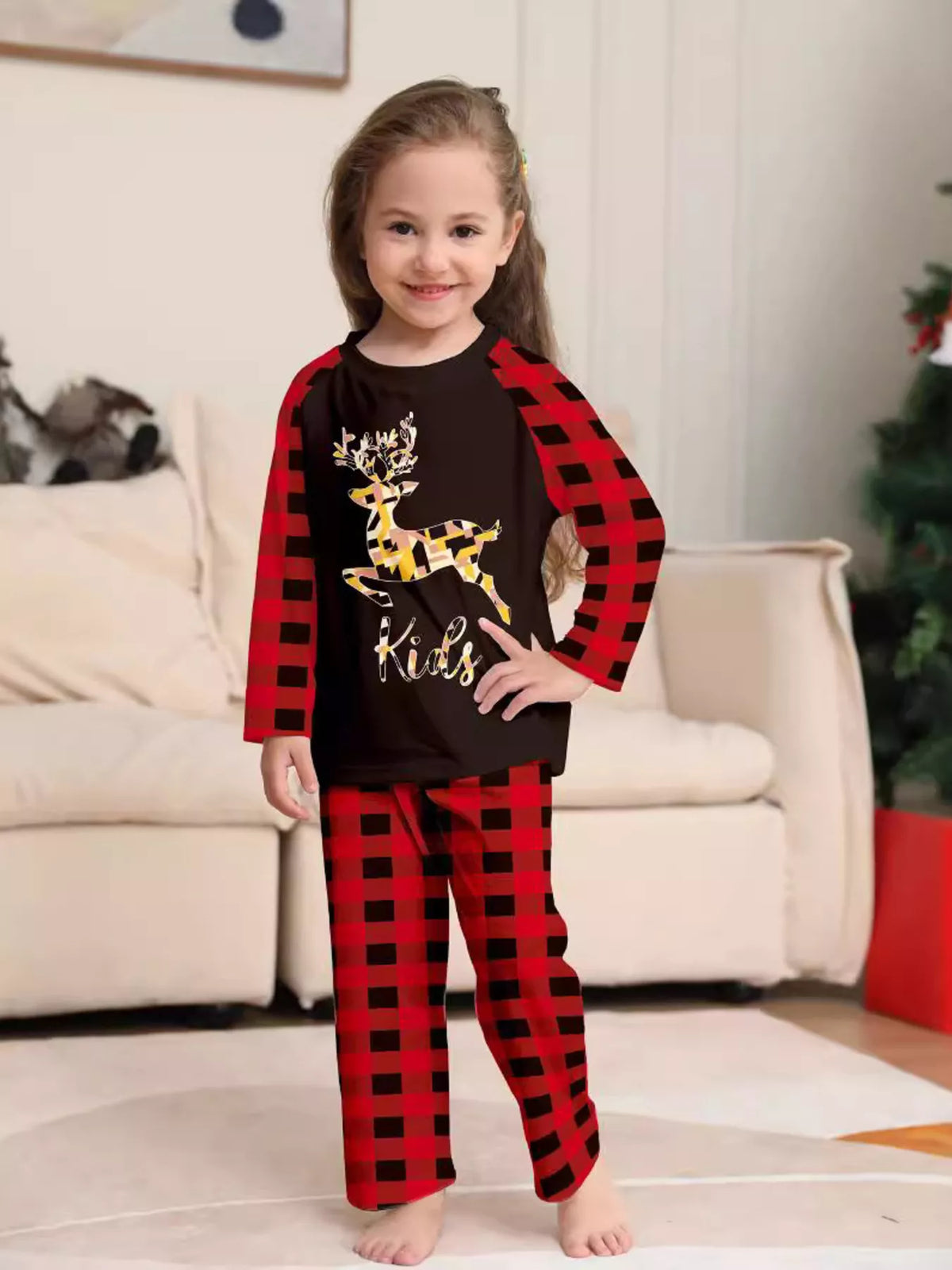 Full Size Family Matching Christmas Pajamas Set with Reindeer Graphic Plus Size