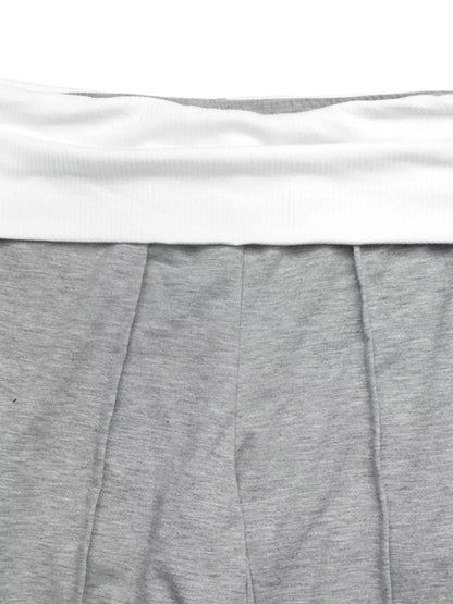 High-Waisted Wide-Leg Contrast Pants