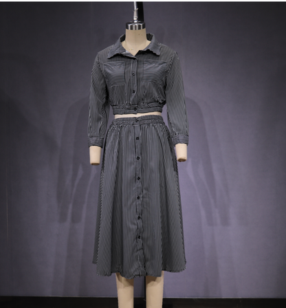 Casual Stylish Long Sleeves Striped Shirt Set