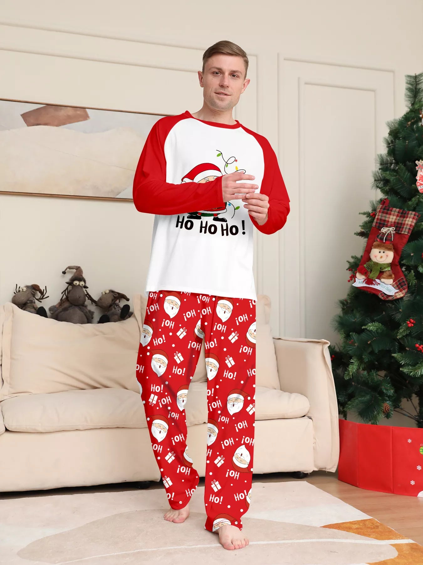 Full Size Matching Family Christmas Santa Claus Pajamas Set Plus Size