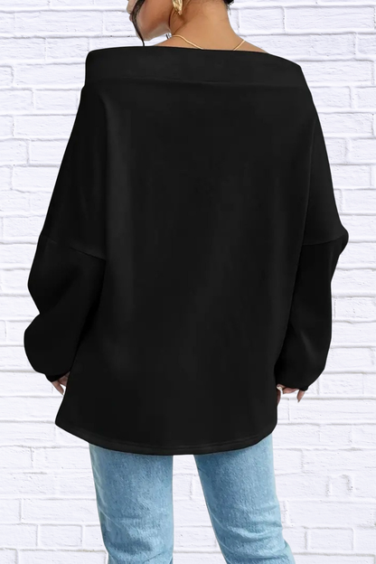Off-Shoulder Drawstring Sweatshirt