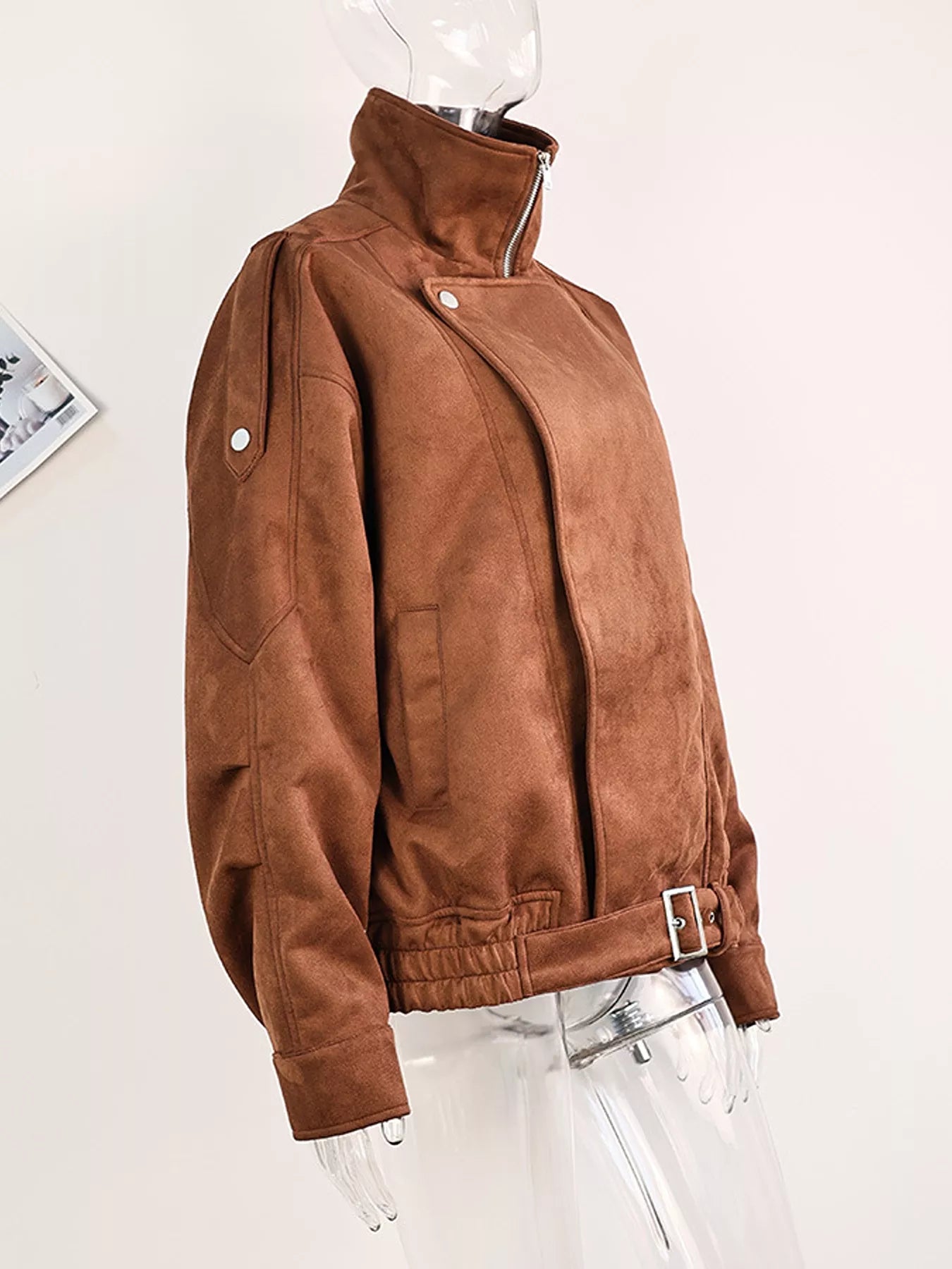 Zip Up Dropped Shoulder Moto Jacket