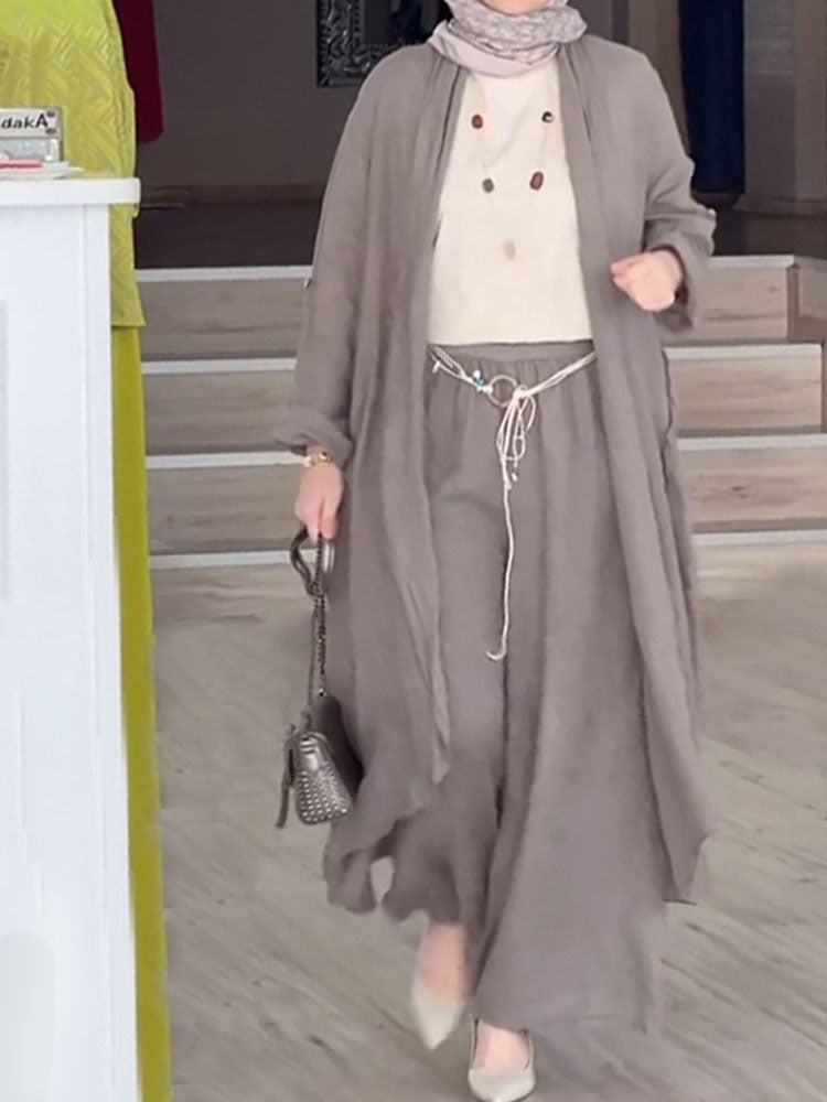 Loose Long Cardigan Wide Leg Pant Suit