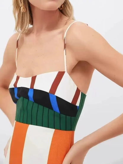Colorful Stripe Square Neck Cami Dress