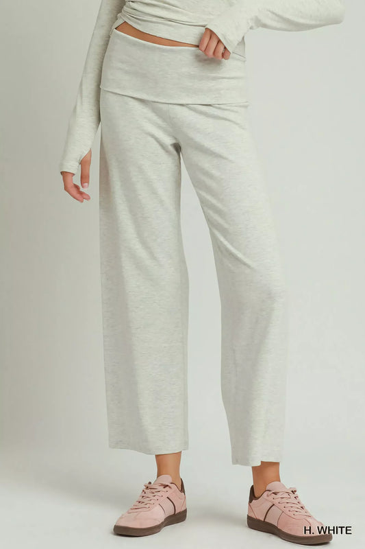 Umgee Cotton Viscose Folded Waistband Straight Leg Pants