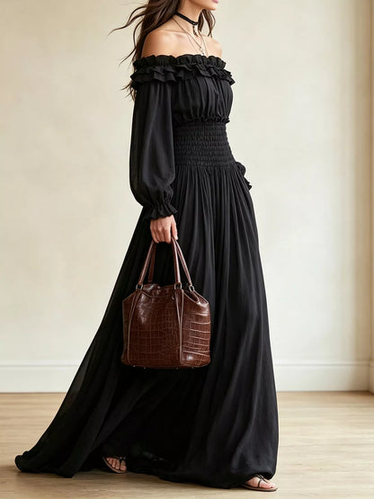 Full Size Off-Shoulder Ruffled Maxi Dress with Smocked Waist Plus Size