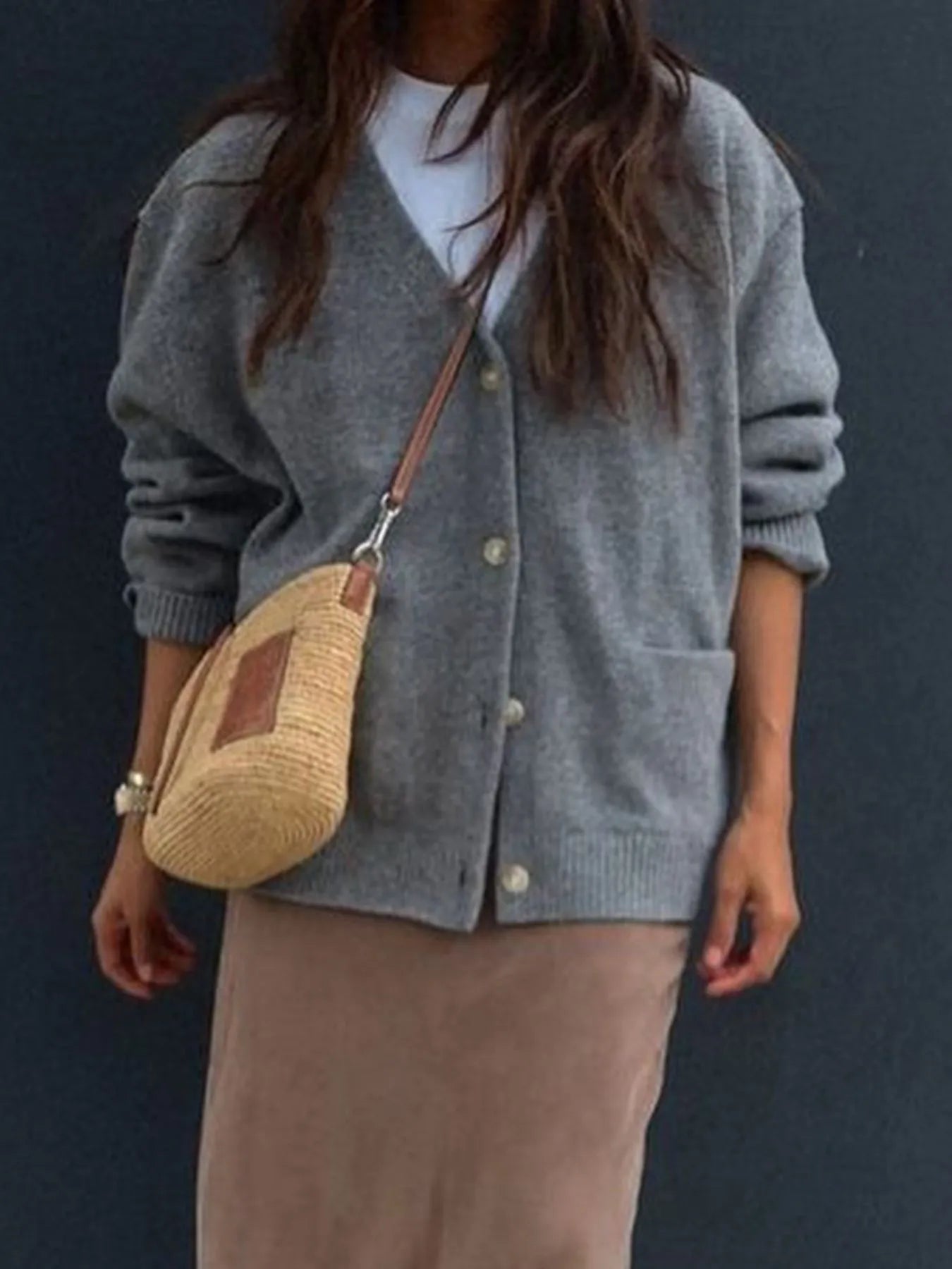 Button-Front Long Sleeve Cardigan
