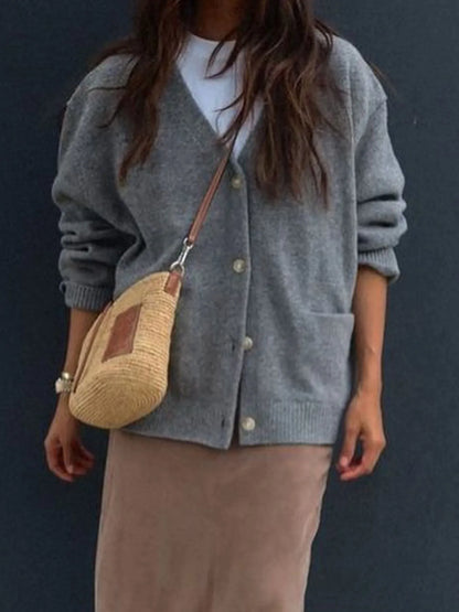 Button-Front Long Sleeve Cardigan