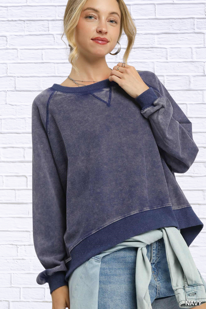 Navy Mineral Wash French Terry Sweatshirt