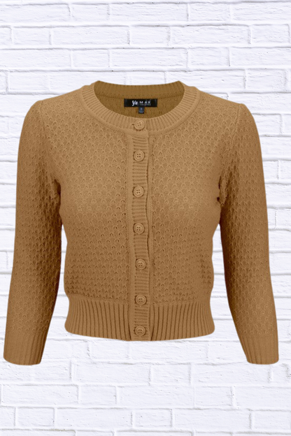 3/4 Sleeve Cute Pattern Cropped Cardigan Sweater