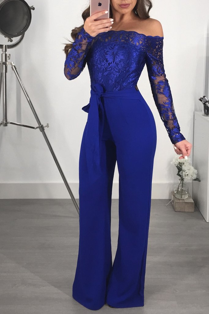 Lace off Shoulder Wide Leg Jumpsuit