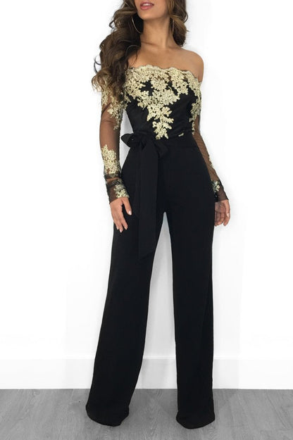 Lace off Shoulder Wide Leg Jumpsuit