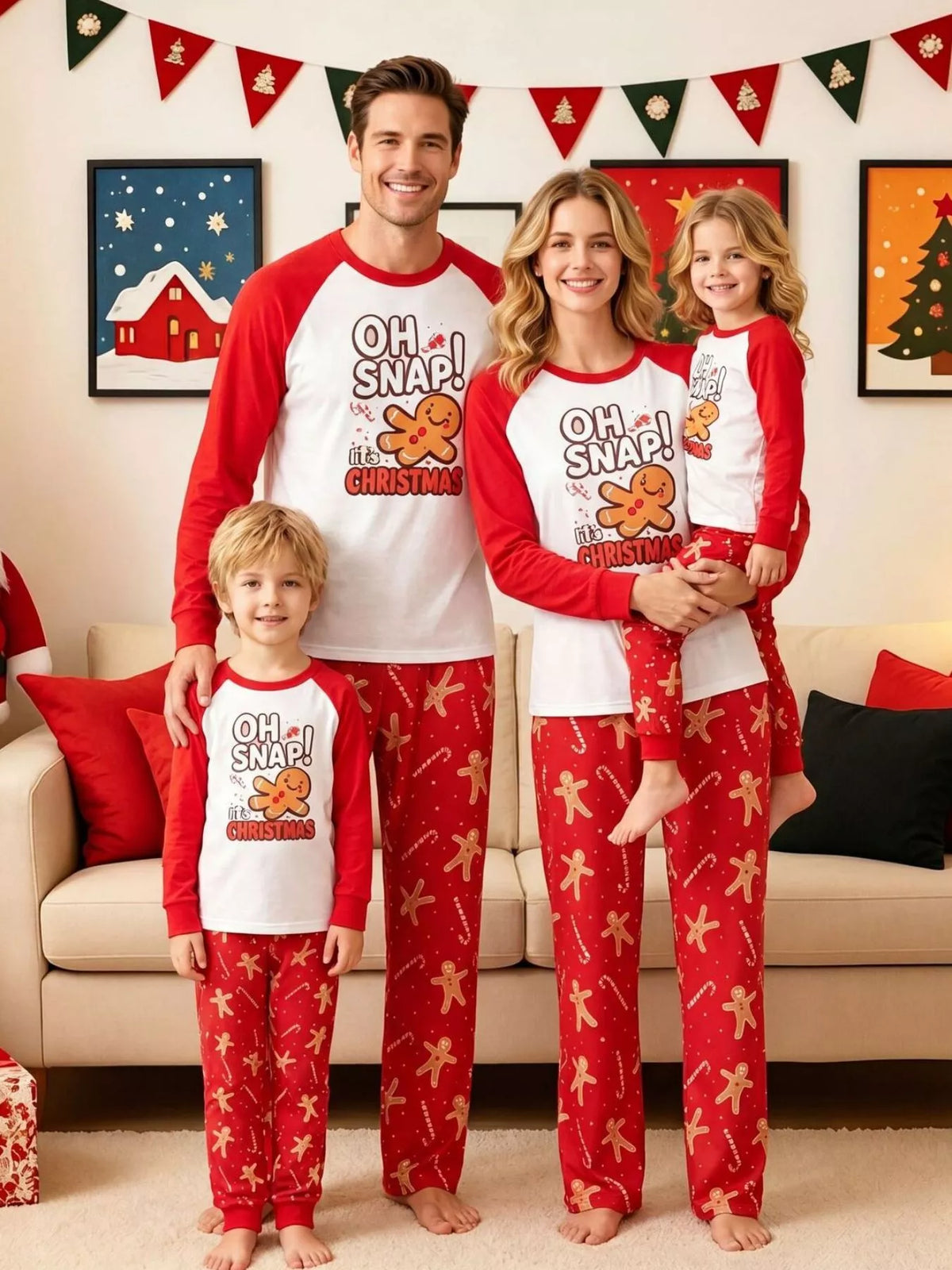 Family Matching Christmas Pajamas Set with Gingerbread Man Print