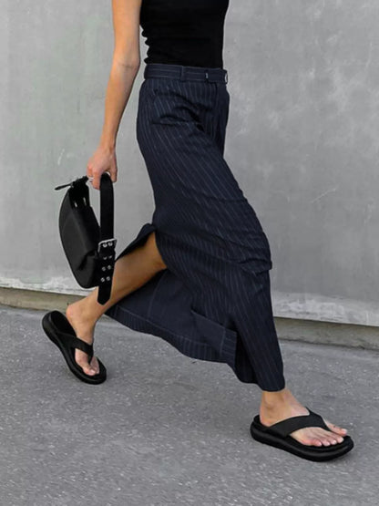 Slit Striped Maxi Skirt