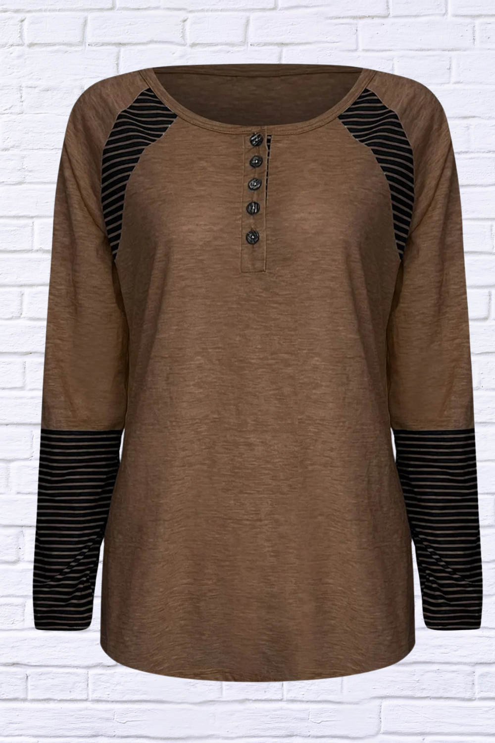 Full Size Striped Quarter Button Long Sleeve T-Shirt