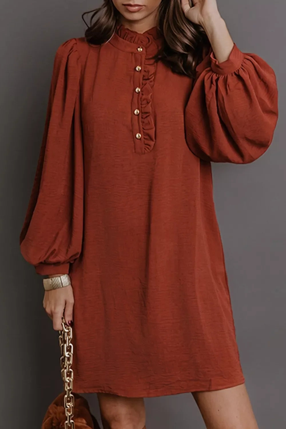 Solid Shift Long Sleeve Short Length Dress