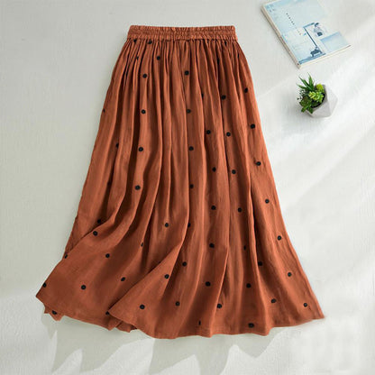 Polka-dot cotton and linen double-layer skirt