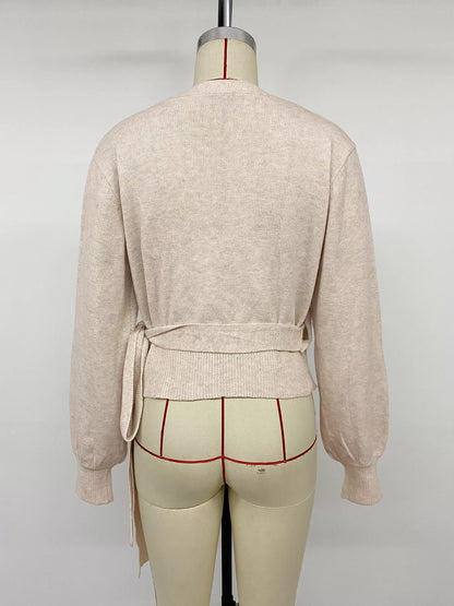 Tied Surplice Long Sleeve Sweater