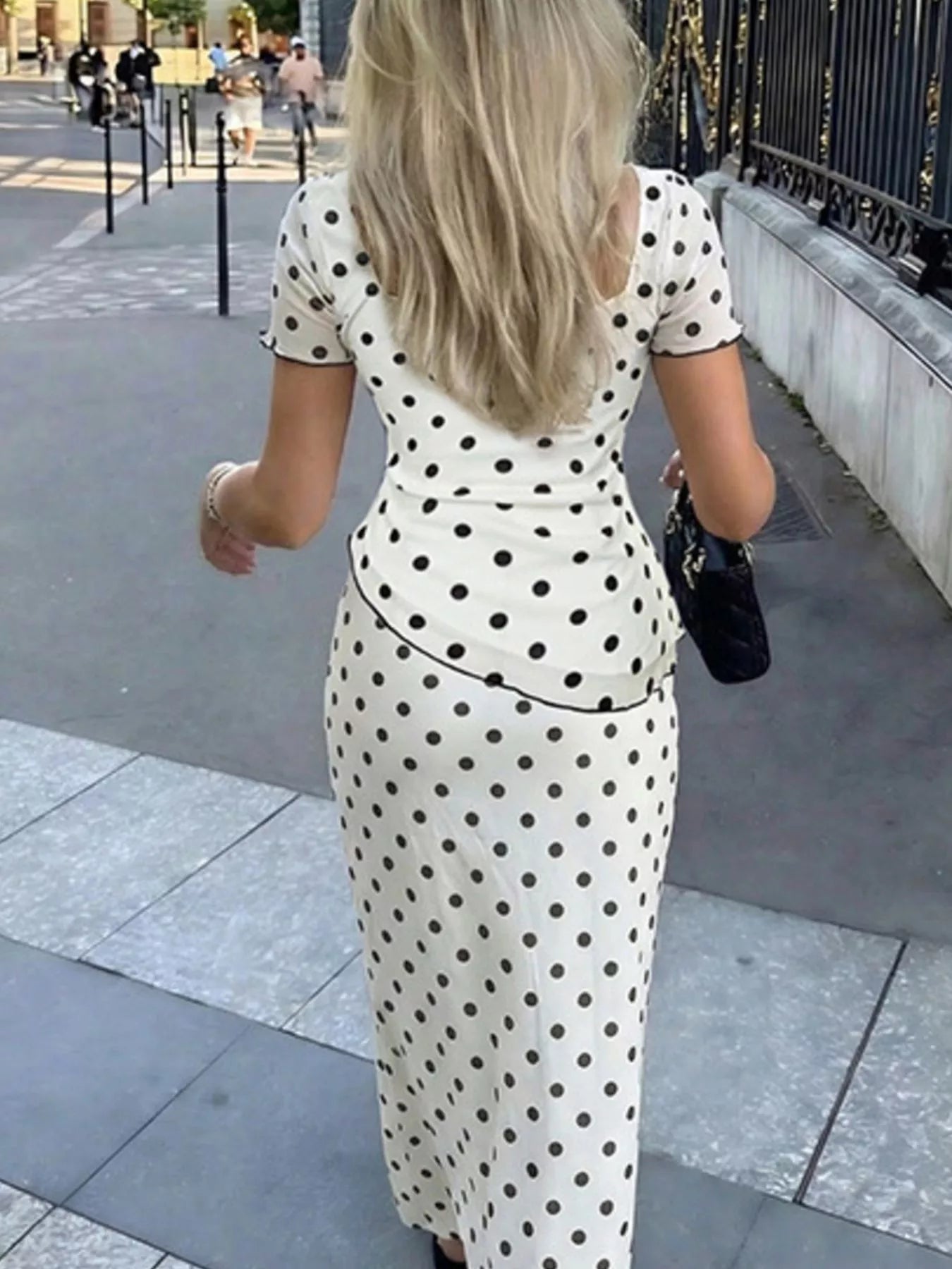 Polka Dot Square Neck Top and Skirt Set