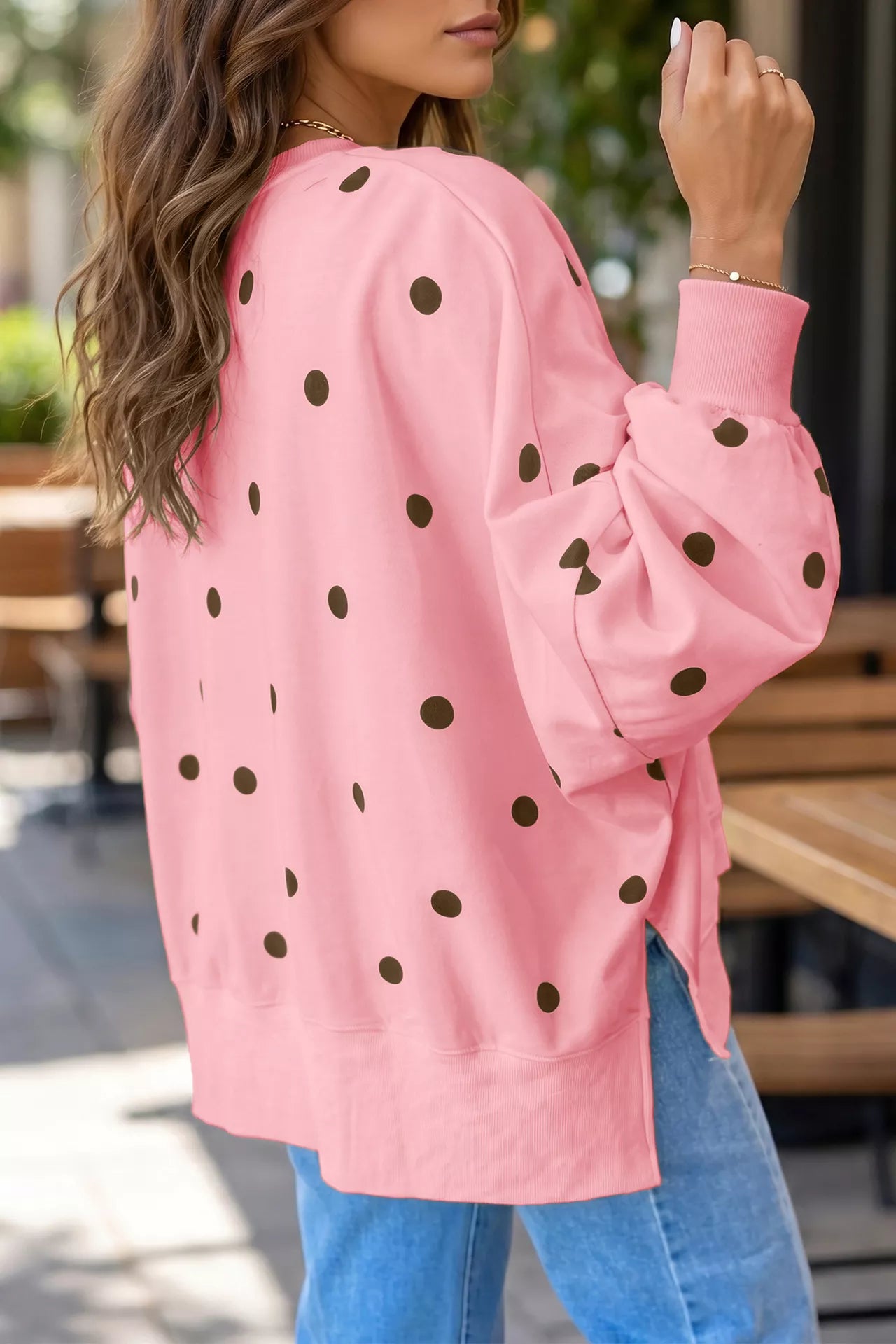 Side Slit Polka Dot Oversized Sweatshirt