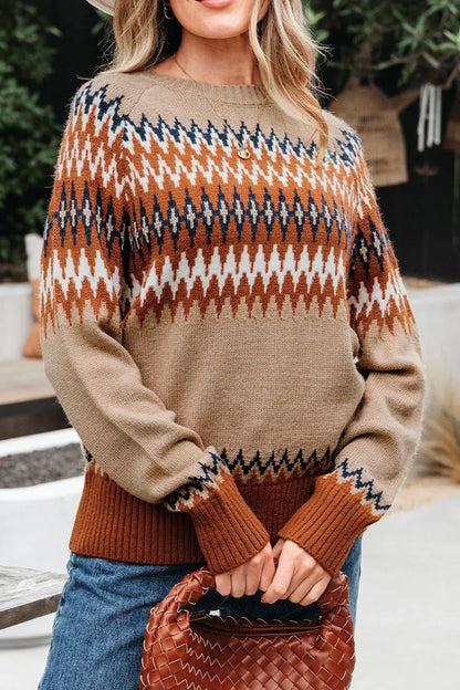 Geometric Pattern Long Sleeve Sweater
