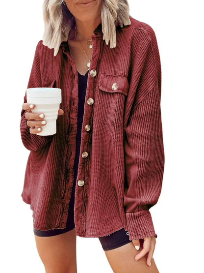 Oversized Waffle Knit Button-Up Jacket