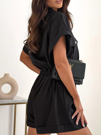 Button Front Short Sleeve Shirt and Shorts Set