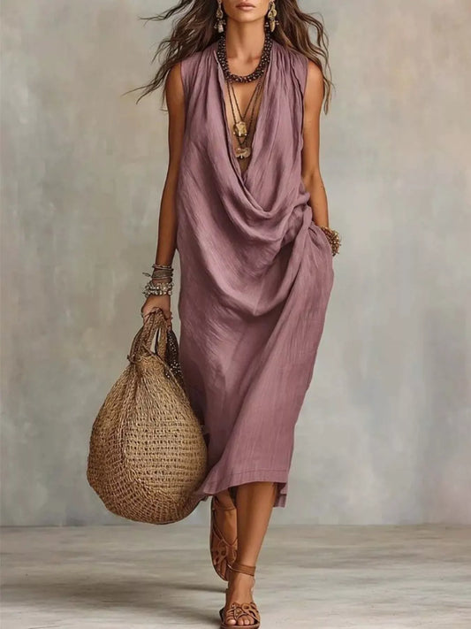 Full Size Cowl Neck Sleeveless Midi Dress Plus Size