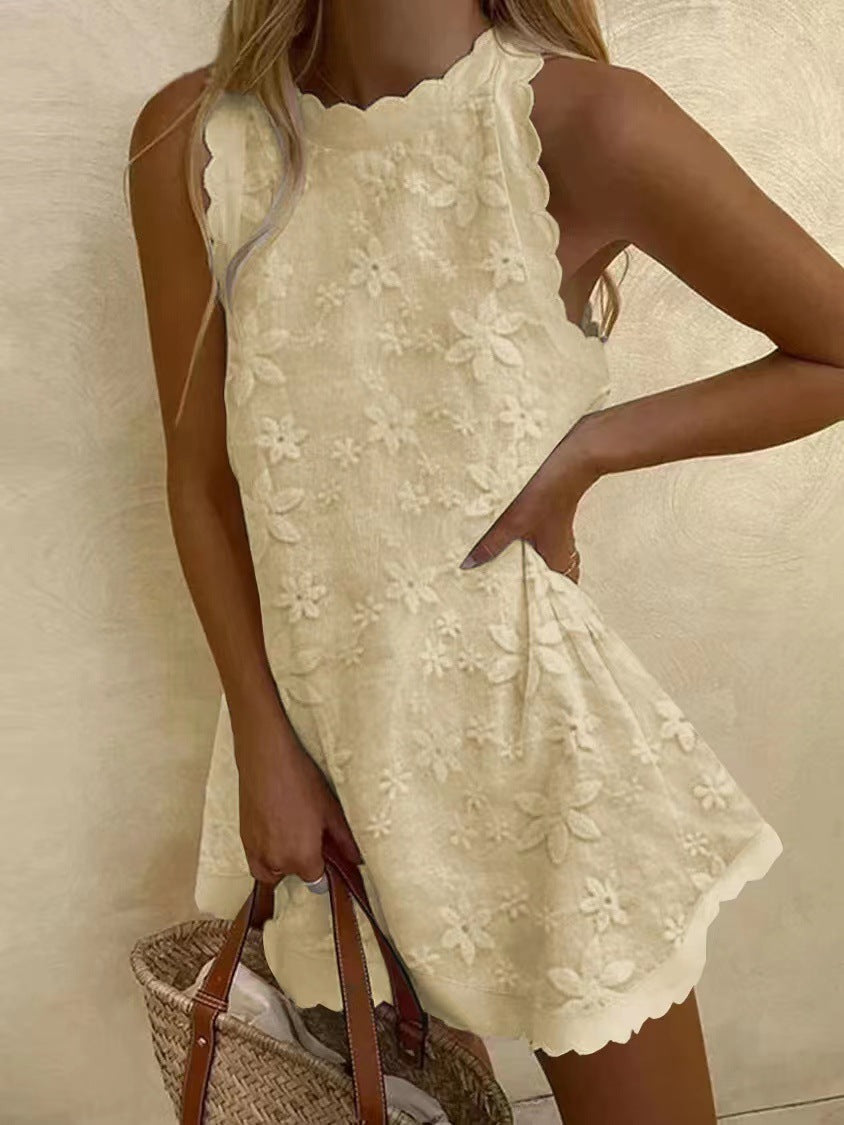 Embroidered Sleeveless A-Line Dress