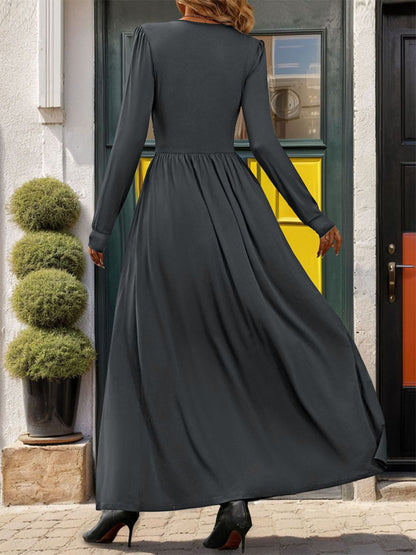 Blue Zone Planet | Lace Detail Slit V-Neck Long Sleeve Dress