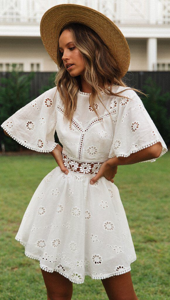 Backless Hollow-out Embroidered Dress