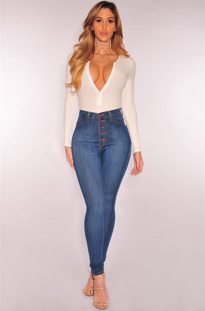 High Waist Stretch Slim Denim Skinny Pants