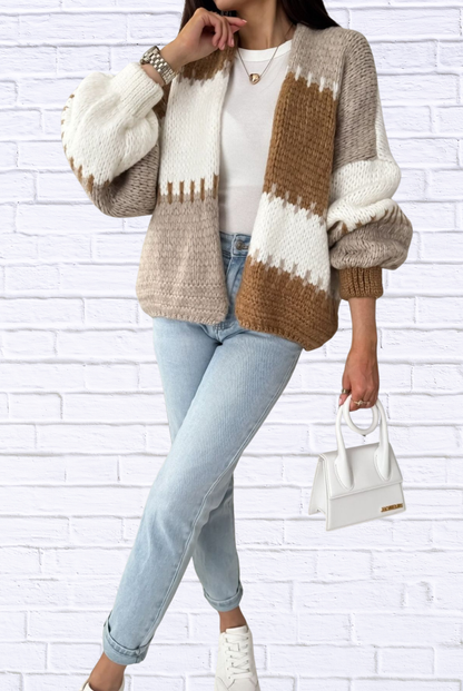 Color Block Open Front Cardigan