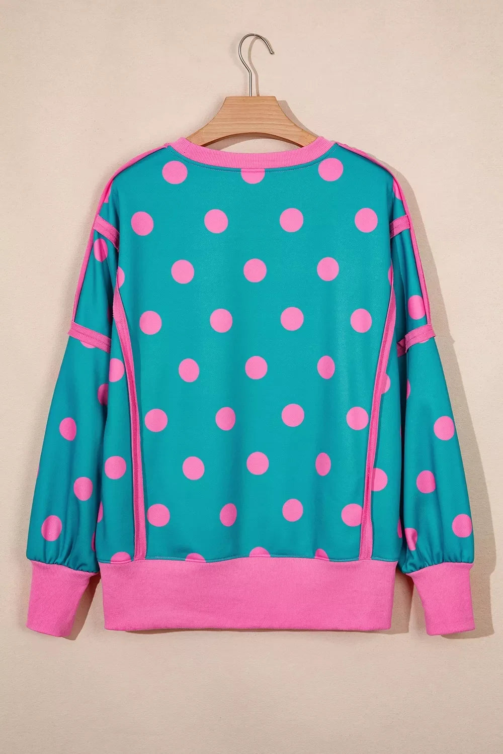 Polka Dot Contrast Patchwork Round Neck Baggy Sweatshirt