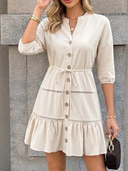 Button-Front Ruffle Hem Mini Dress