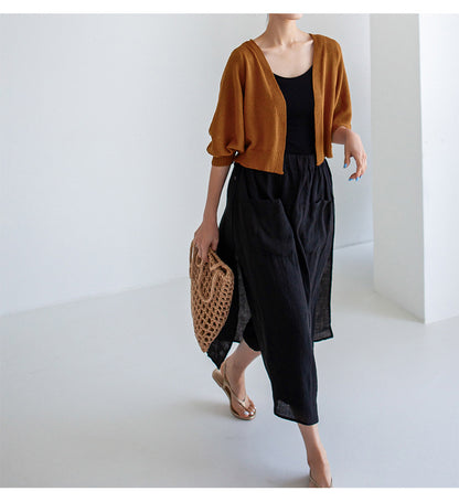 Simple Split Cotton Texture Trousers