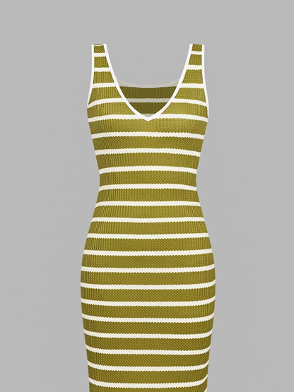 Striped Bodycon Knit Midi Dress