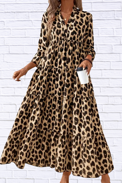 Leopard 3/4 Sleeve Midi Dress
