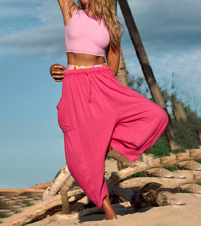 Elastic Waist Pleated Wide Leg Pants