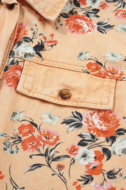 Floral Print Long Sleeve Denim Jacket