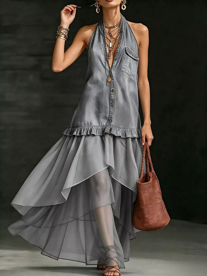 Maxikleid mit Rüschen und Neckholder